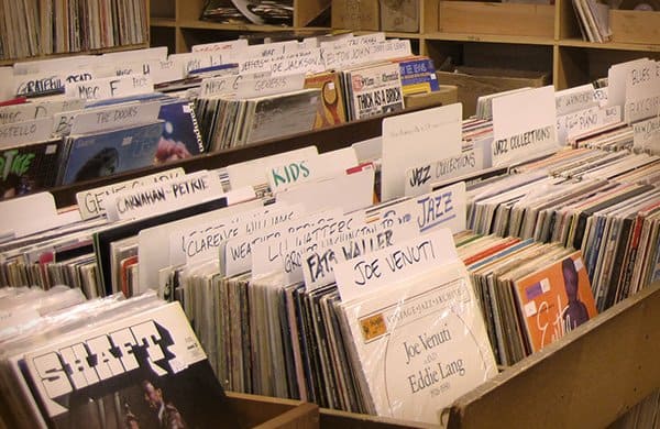 Rack of records at Down Home Music
