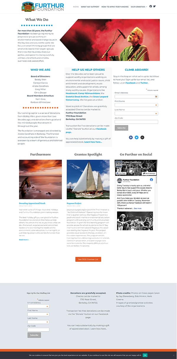Screenshot of Furthur Foundation home page