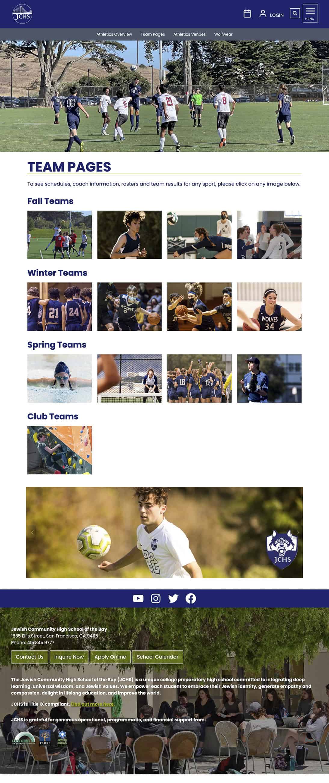 portfolio screenshot of Jewish community High School of the Bay team page from allisonrolls.com