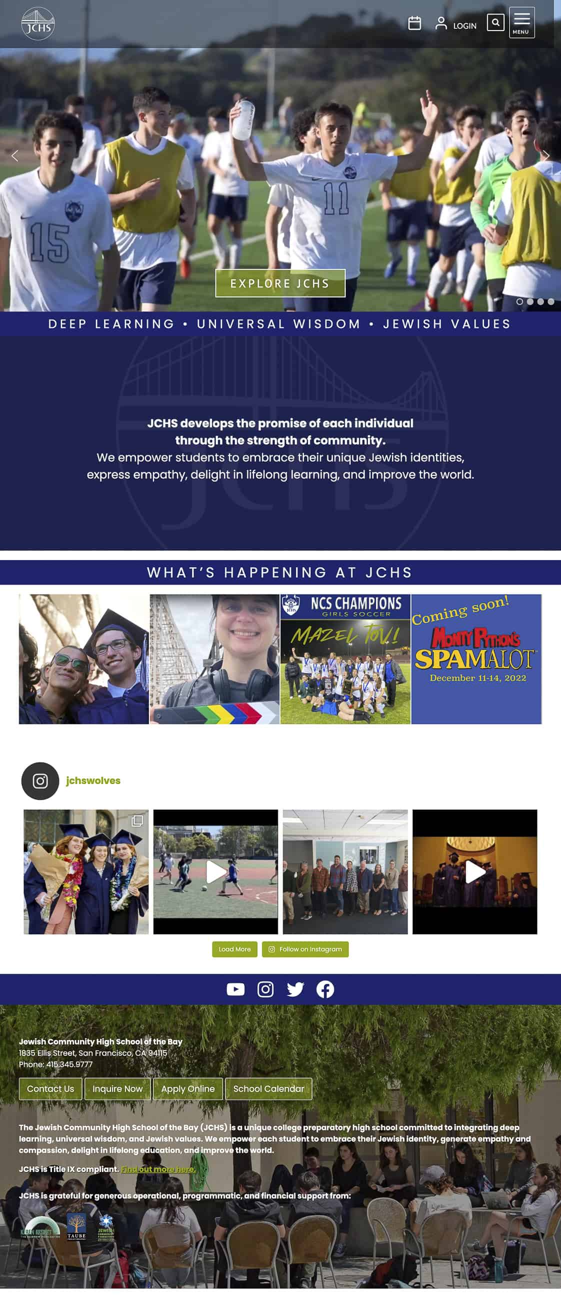 portfolio screenshot of Jewish community High School of the Bay homepage from allisonrolls.com