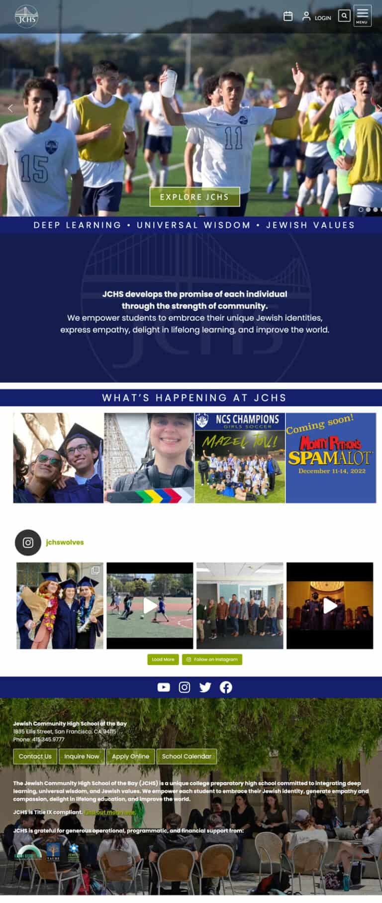 portfolio screenshot of Jewish community High School of the Bay home page from allisonrolls.com