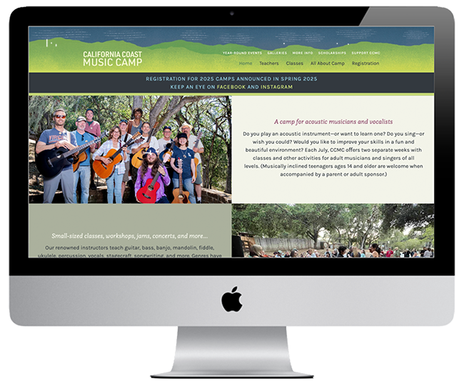 screen showing music camp.org home page